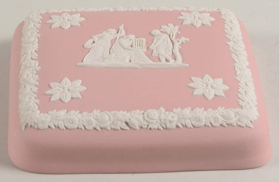 Cream Color on Pink Jasperware Lid for Square Box by Wedgwood-1