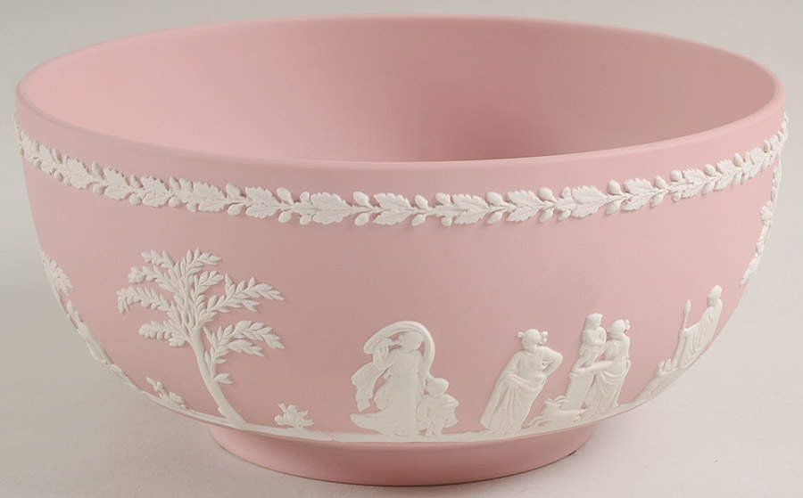 Cream Color on Pink Jasperware Round Sacrifice Bowl by Wedgwood-1