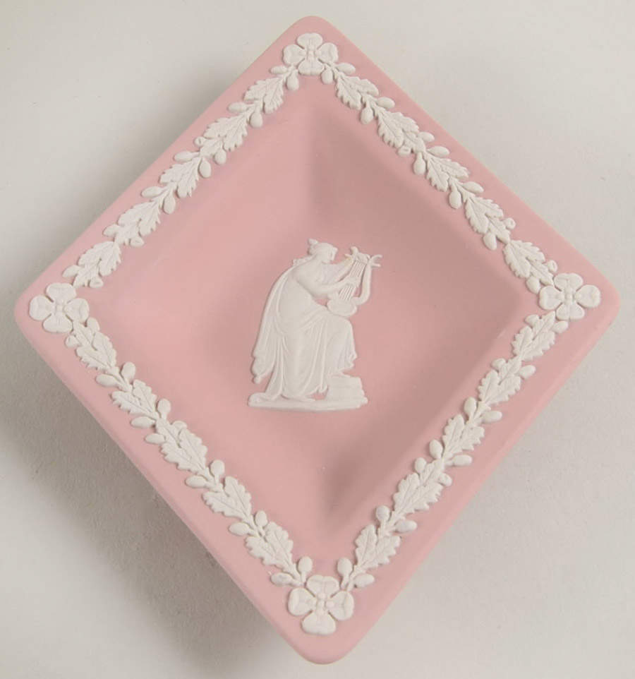 Cream Color on Pink Jasperware Small Diamond Shape Ashtray by Wedgwood-1