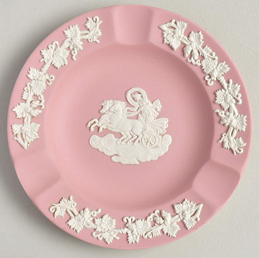 Cream Color on Pink Jasperware 3 Slot Round Ashtray by Wedgwood-1