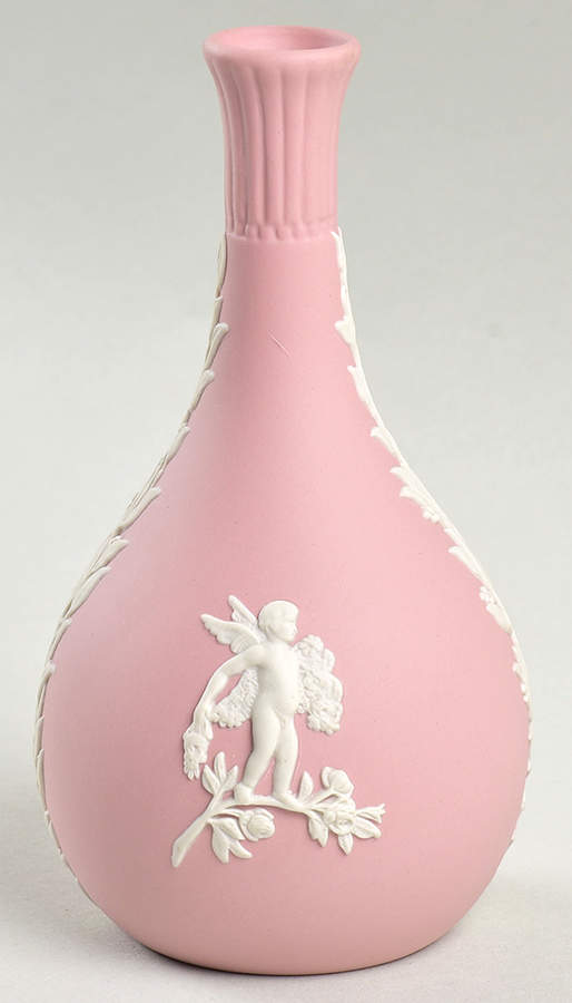 Cream Color on Pink Jasperware Seasons Bud Vase by Wedgwood-1