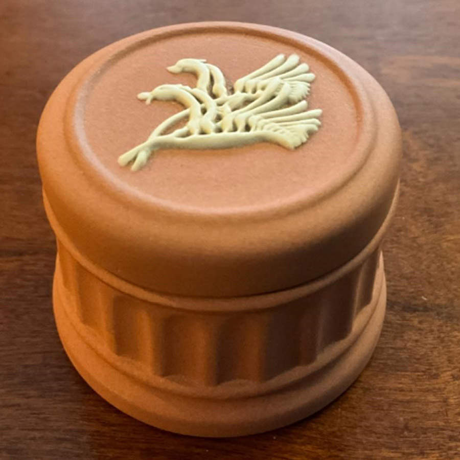 Cream Color on Pink Jasperware Miniature Round Box by Wedgwood-1
