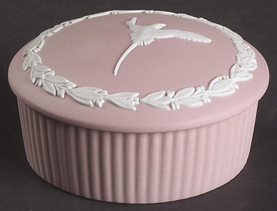 Cream Color on Pink Jasperware Round Box & Lid by Wedgwood-1