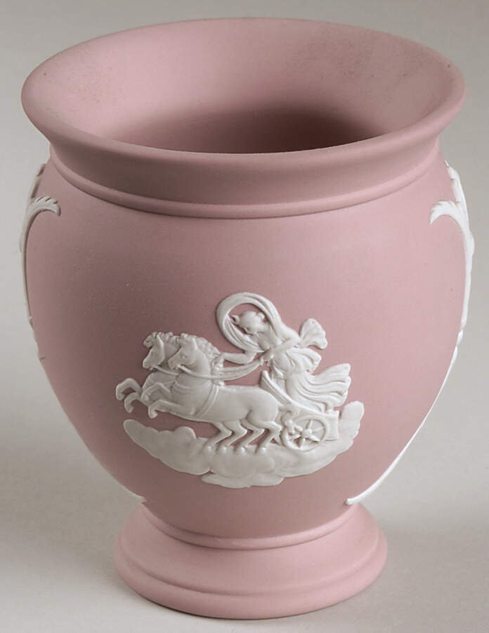Cream Color on Pink Jasperware Cameo Posey Pot by Wedgwood-1