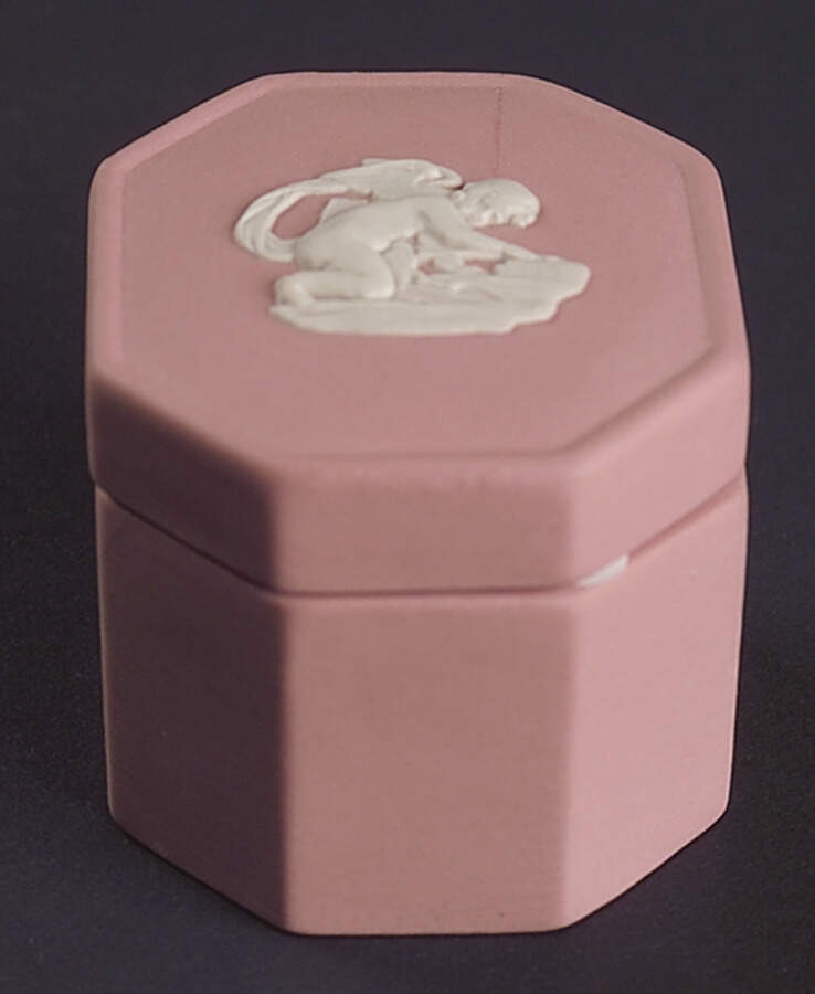 Cream Color on Pink Jasperware Octagonal Box & Lid by Wedgwood-1