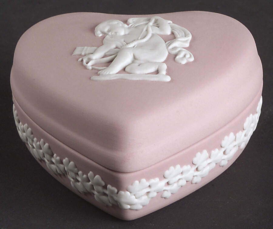 Cream Color on Pink Jasperware Heart Shape Box & Lid by Wedgwood-1