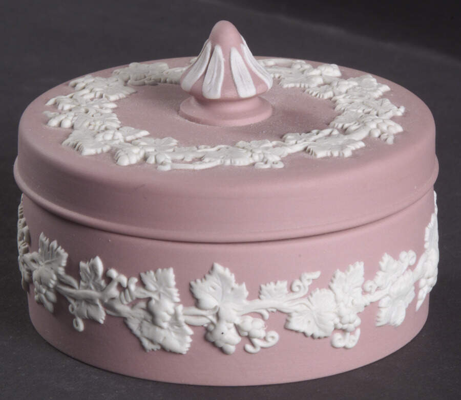 Cream Color on Pink Jasperware Small Spiked Knob Box, Lid Only by Wedgwood-1