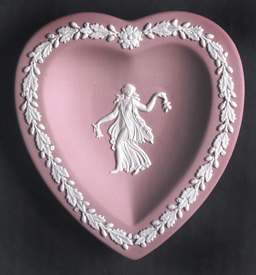 Cream Color on Pink Jasperware Small Heart Shape Ashtray by Wedgwood-1