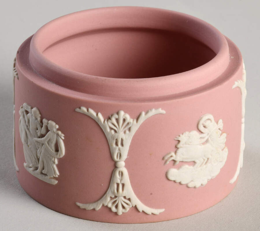 Cream Color on Pink Jasperware 2" Round Box No Lid by Wedgwood-1