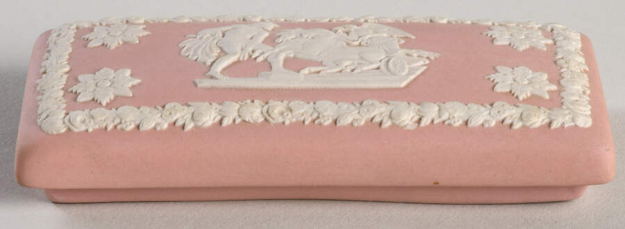 Cream Color on Pink Jasperware Lid for Oblong Box by Wedgwood-1