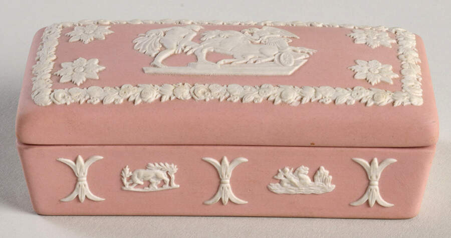 Cream Color on Pink Jasperware Oblong Box & Lid by Wedgwood-1