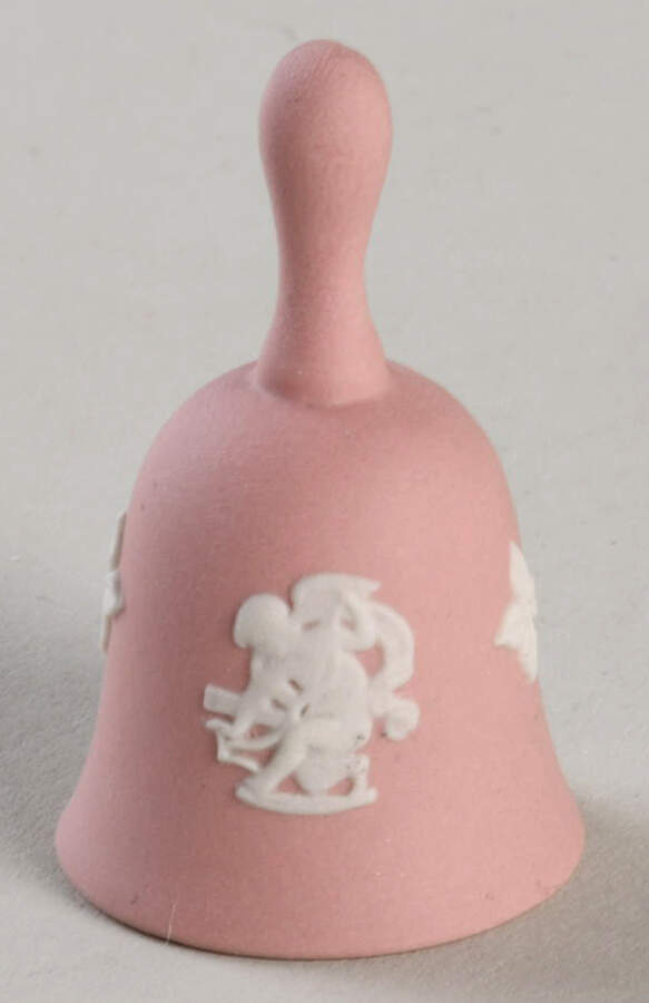 Cream Color on Pink Jasperware Miniature Bell by Wedgwood-1