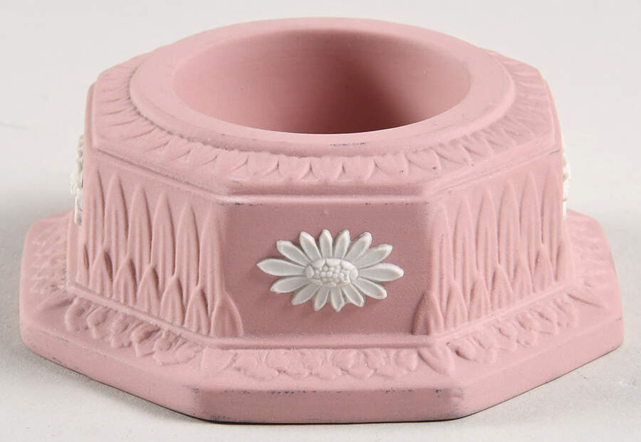 Cream Color on Pink Jasperware Tea Light Candleholder by Wedgwood-1