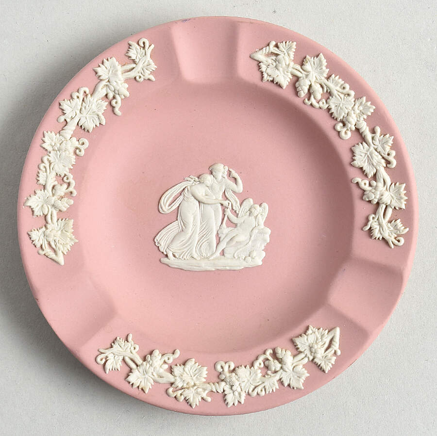 Cream Color on Pink Jasperware 3 Slot Round Ashtray by Wedgwood-1