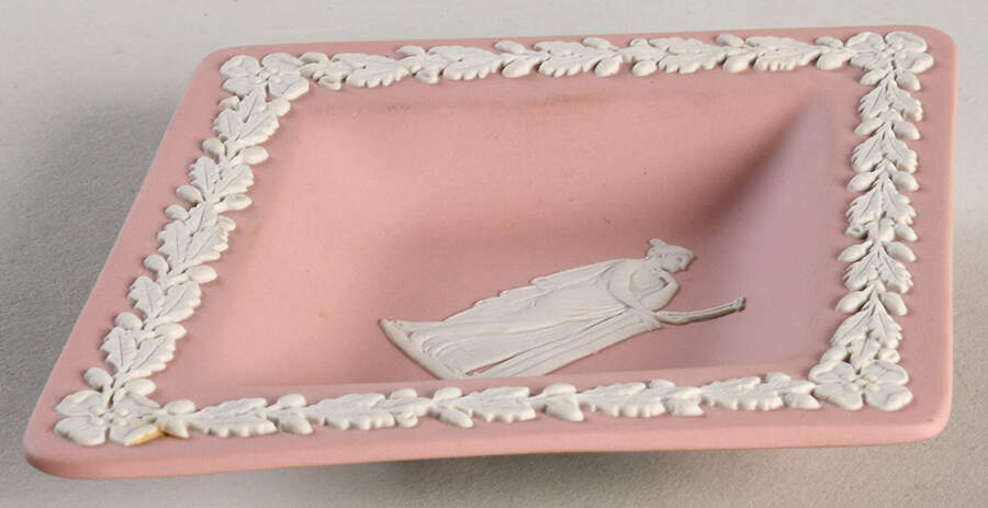 Cream Color on Pink Jasperware Small Diamond Shape Ashtray by Wedgwood-1