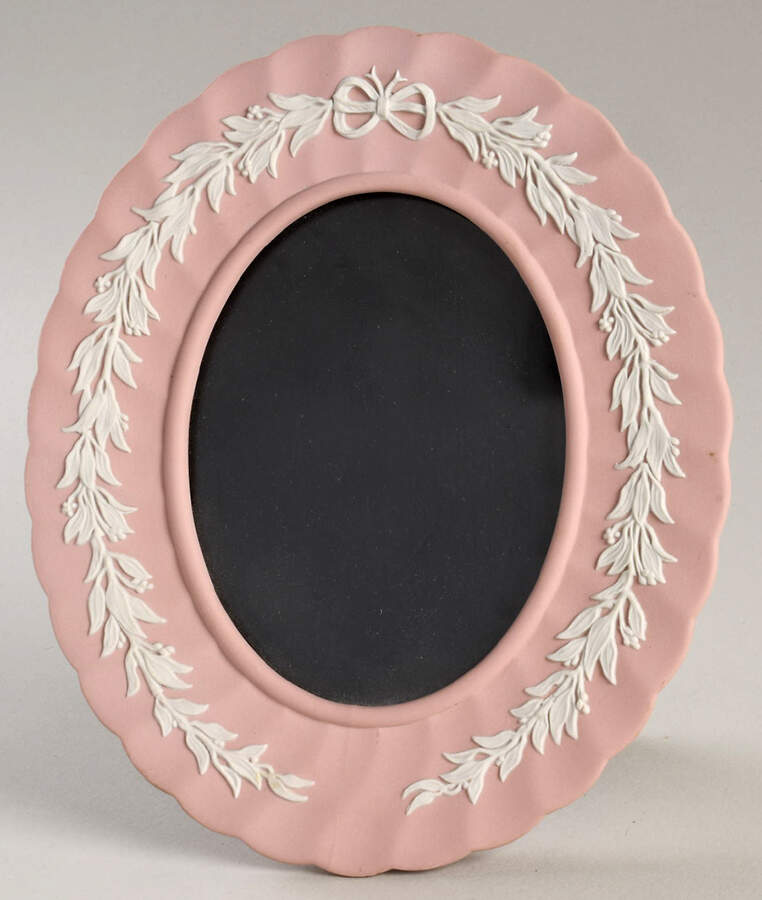 Cream Color on Pink Jasperware 6" Oval Picture Frame by Wedgwood-1