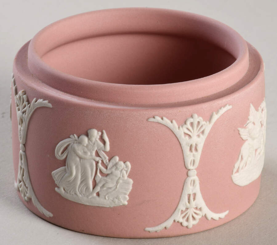 Cream Color on Pink Jasperware 2" Round Box-No Lid by Wedgwood-1