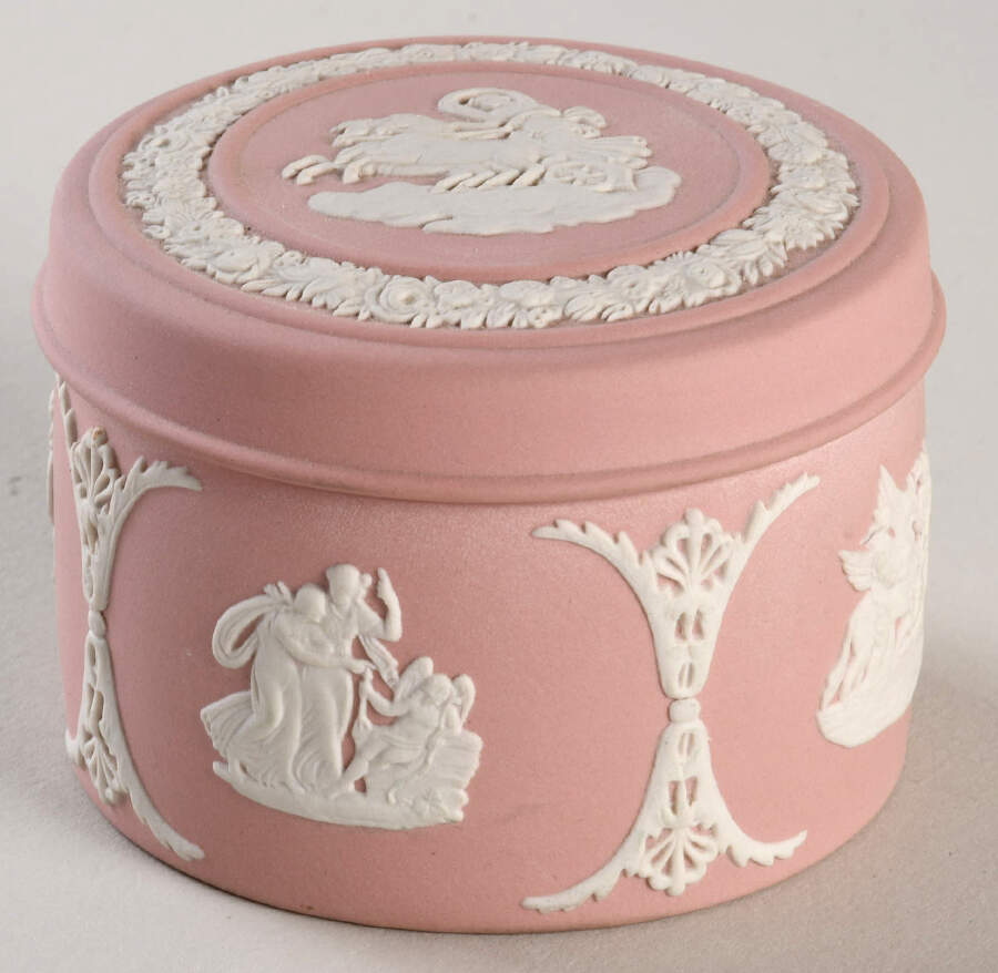 Cream Color on Pink Jasperware 2" Round Box & Lid by Wedgwood-1