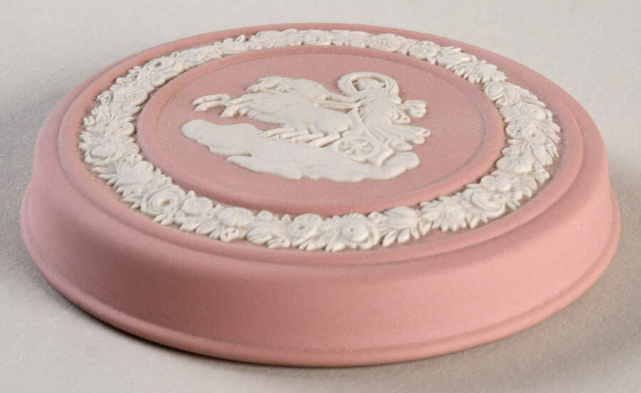 Cream Color on Pink Jasperware Lid for 2" Round Box by Wedgwood-1