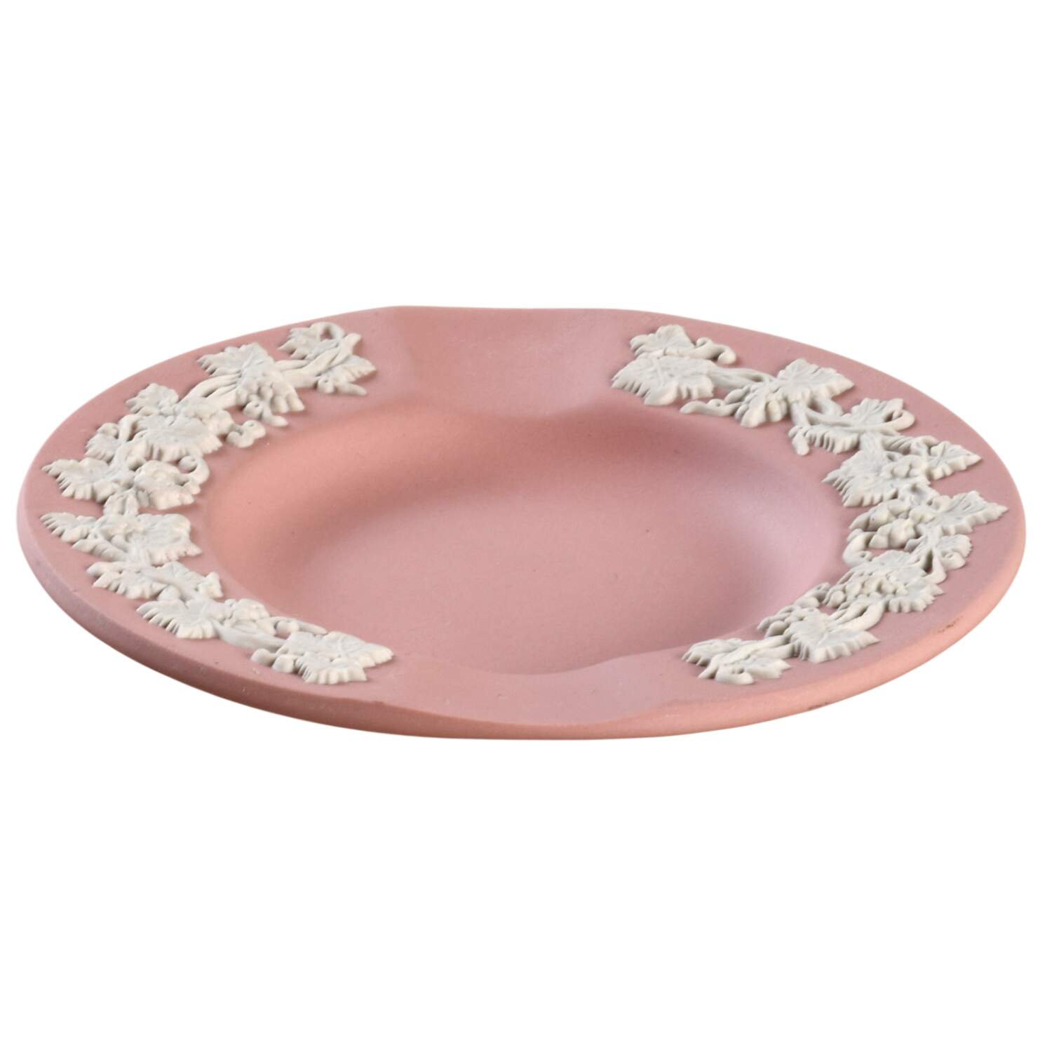 Cream Color on Pink Jasperware 2 Slot Round Ashtray by Wedgwood-1