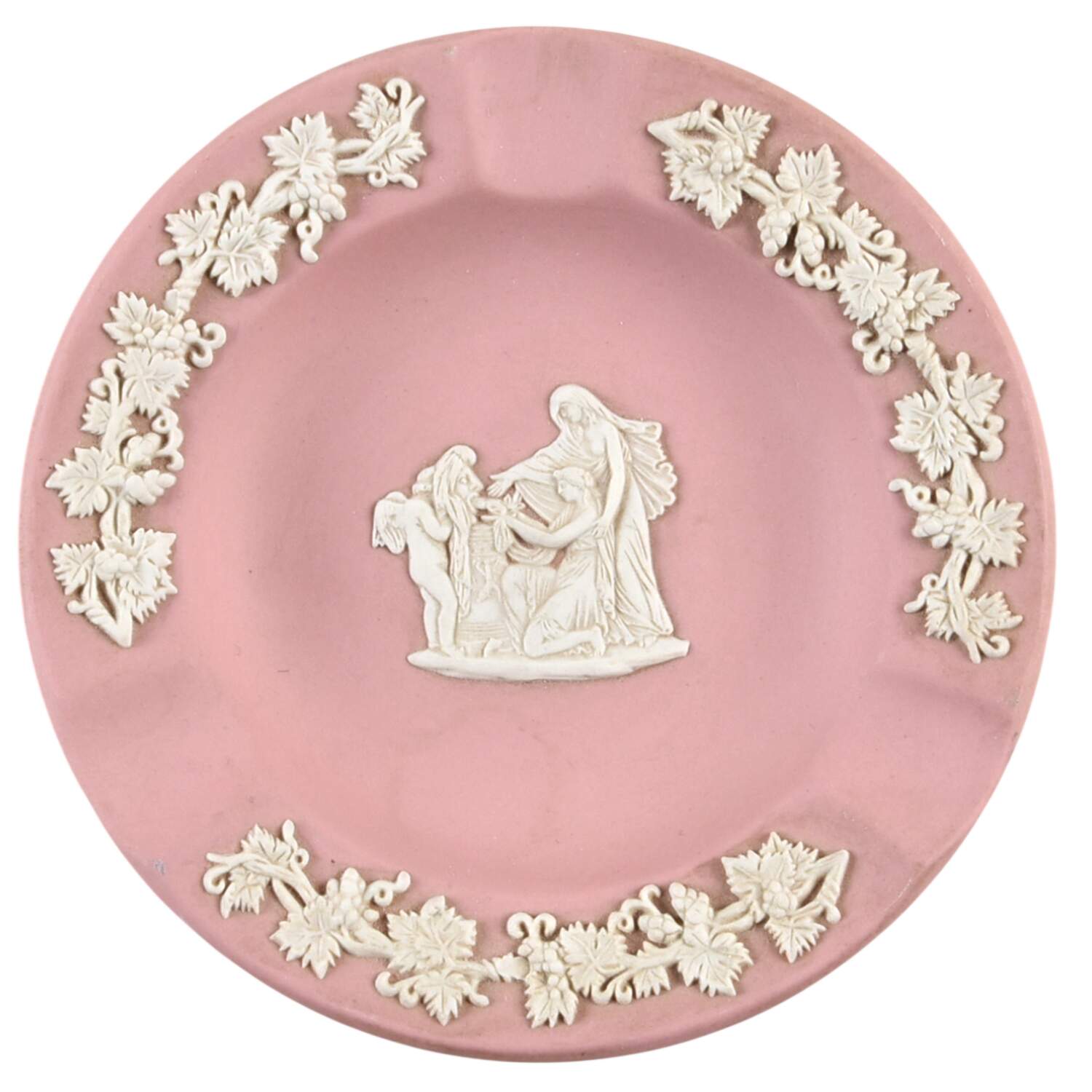 Cream Color on Pink Jasperware 3 Slot Round Ashtray by Wedgwood-1