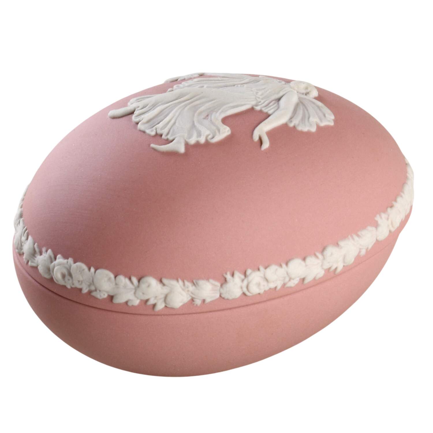 Cream Color on Pink Jasperware Large Egg Box & Lid by Wedgwood-1