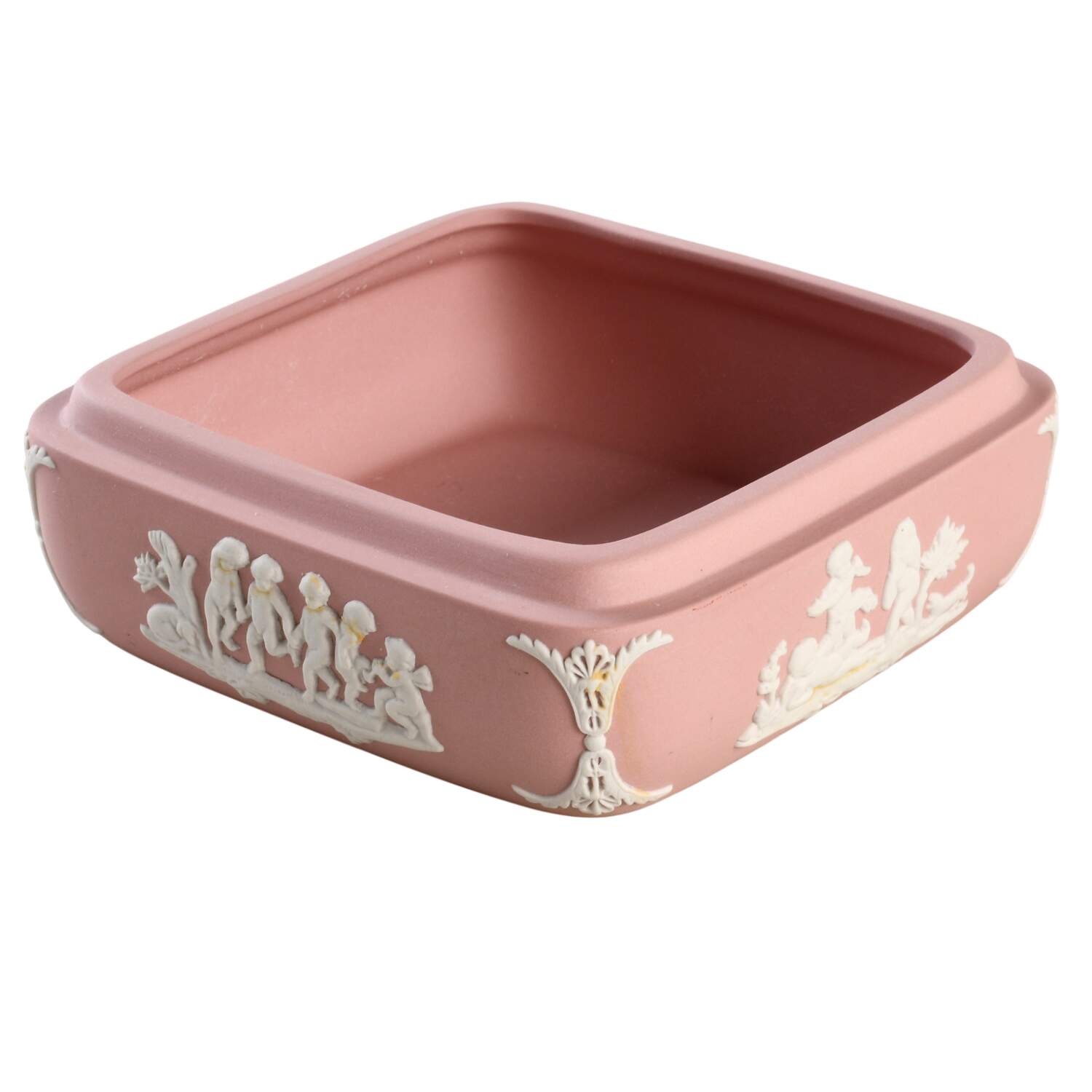 Cream Color on Pink Jasperware Square Box, No Lid by Wedgwood-1