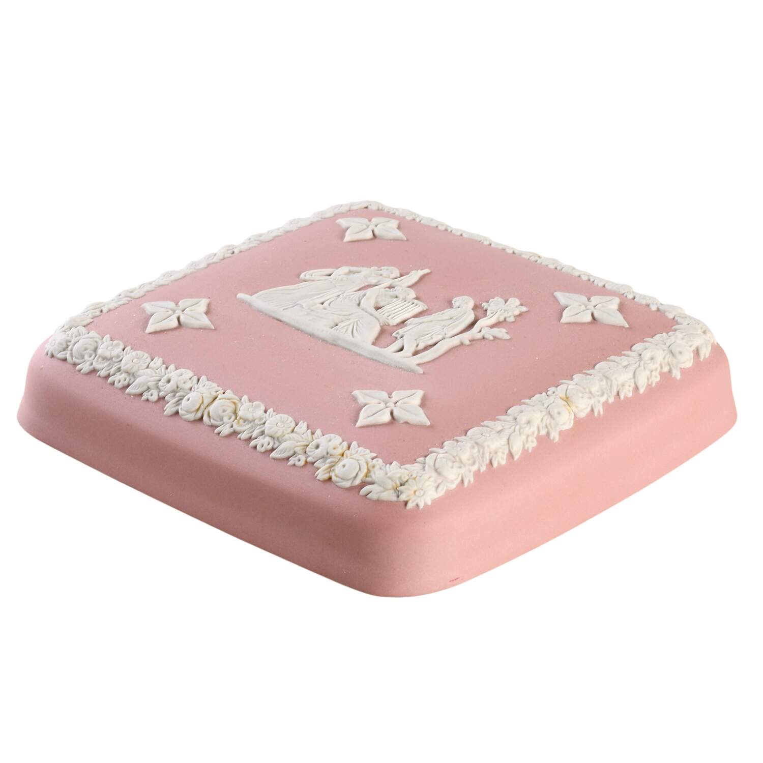 Cream Color on Pink Jasperware Lid for Square Box by Wedgwood-1