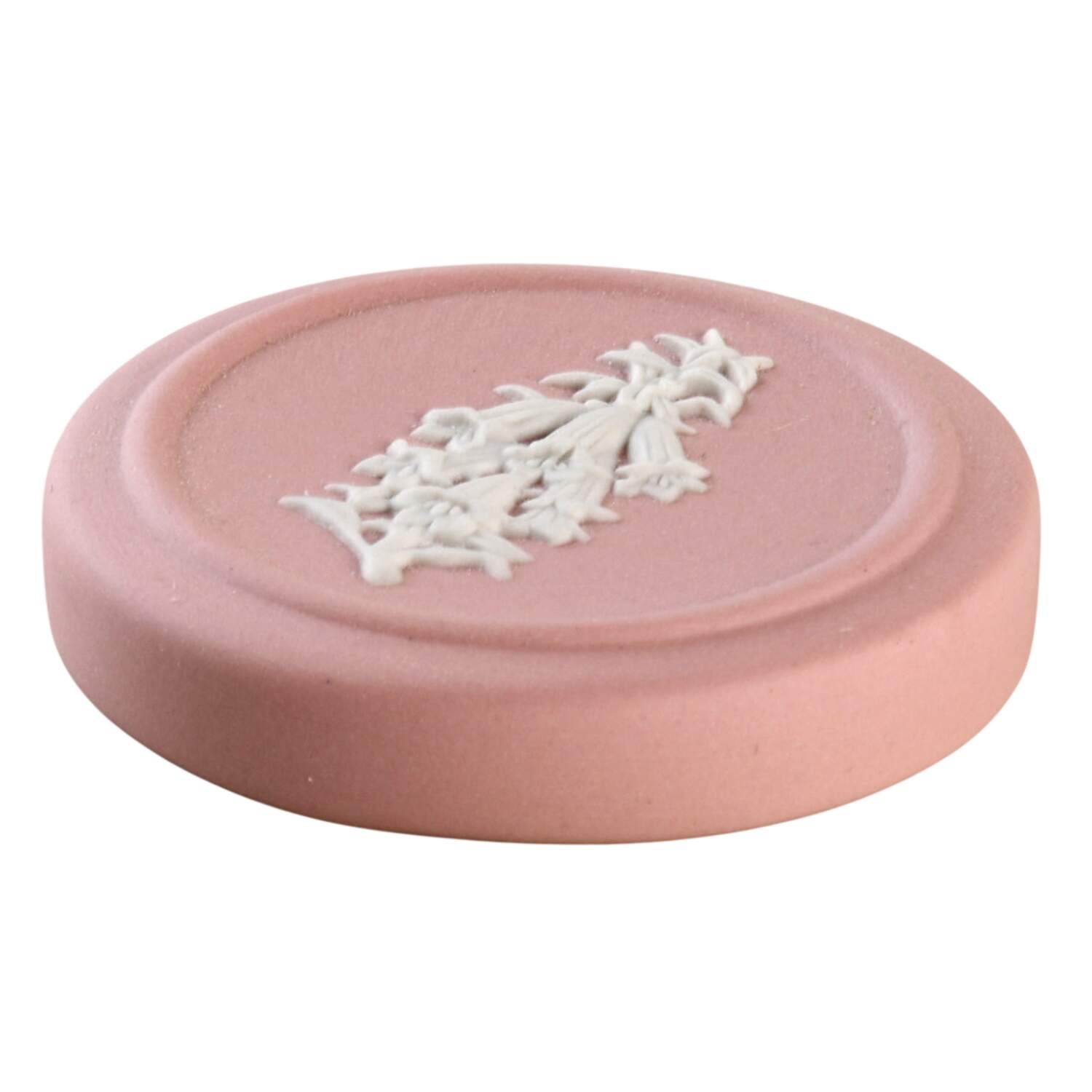 Cream Color on Pink Jasperware Lid for Miniature Round Box by Wedgwood-1