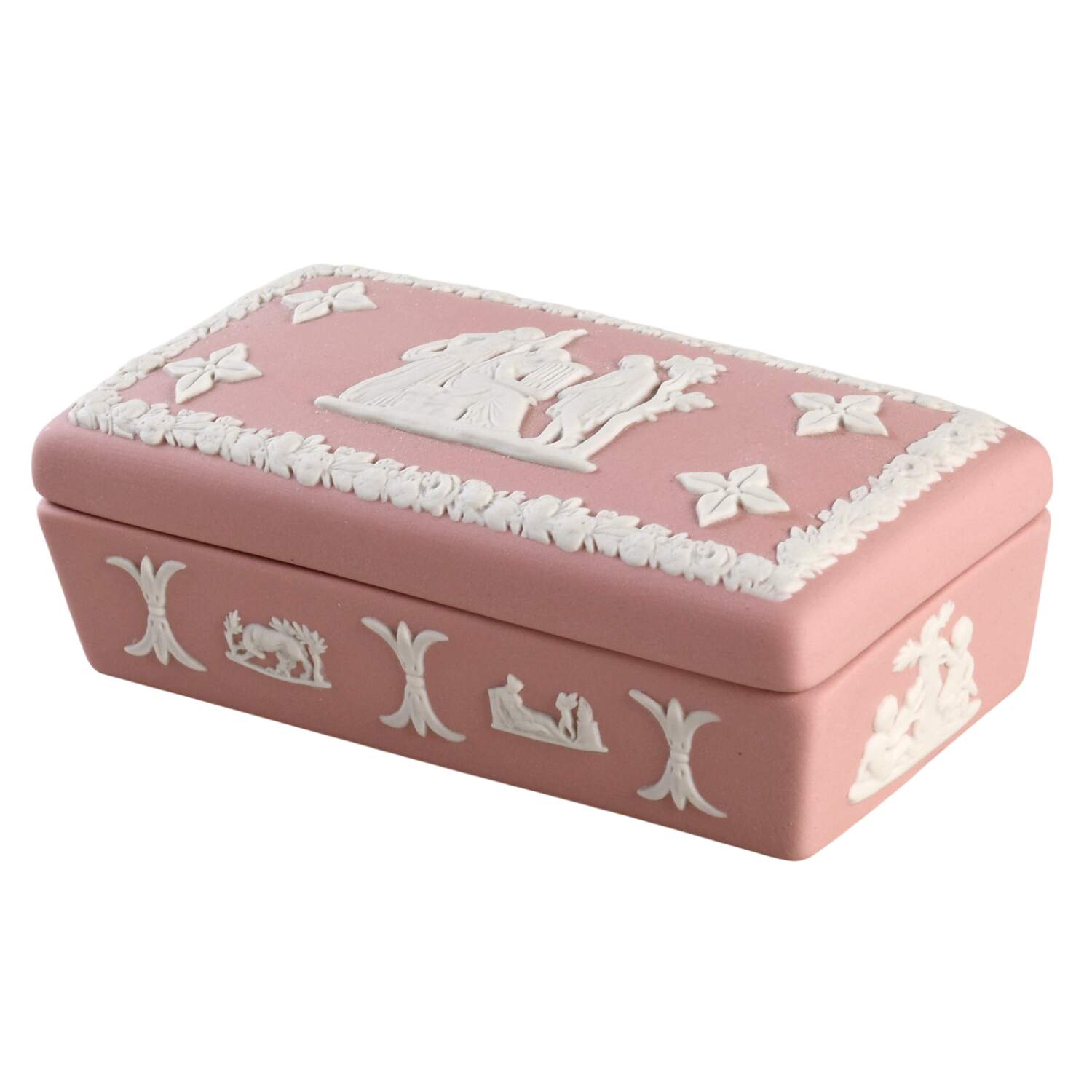 Cream Color on Pink Jasperware 3" Rectangular Box & Lid by Wedgwood-1
