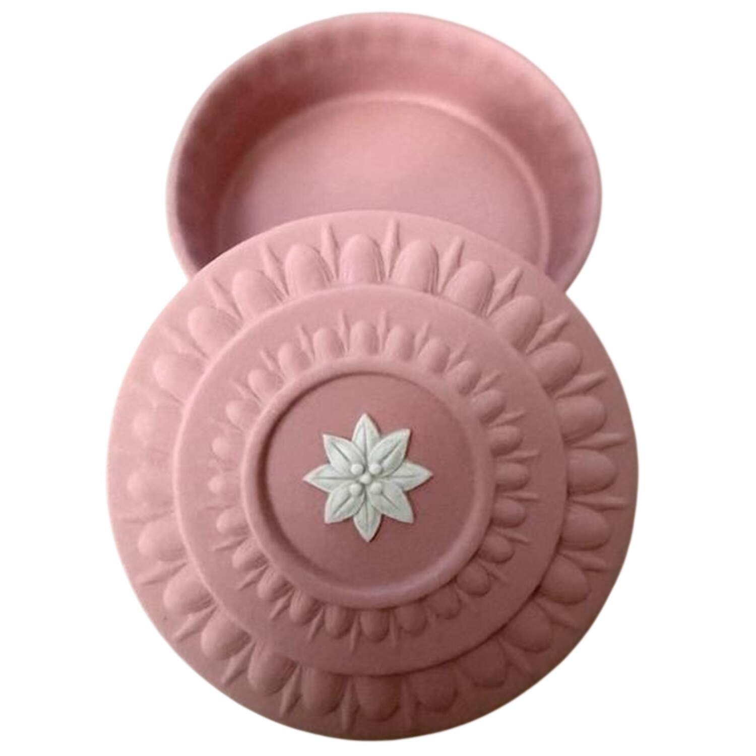 Cream Color on Pink Jasperware 3" Round Box & Lid by Wedgwood-1