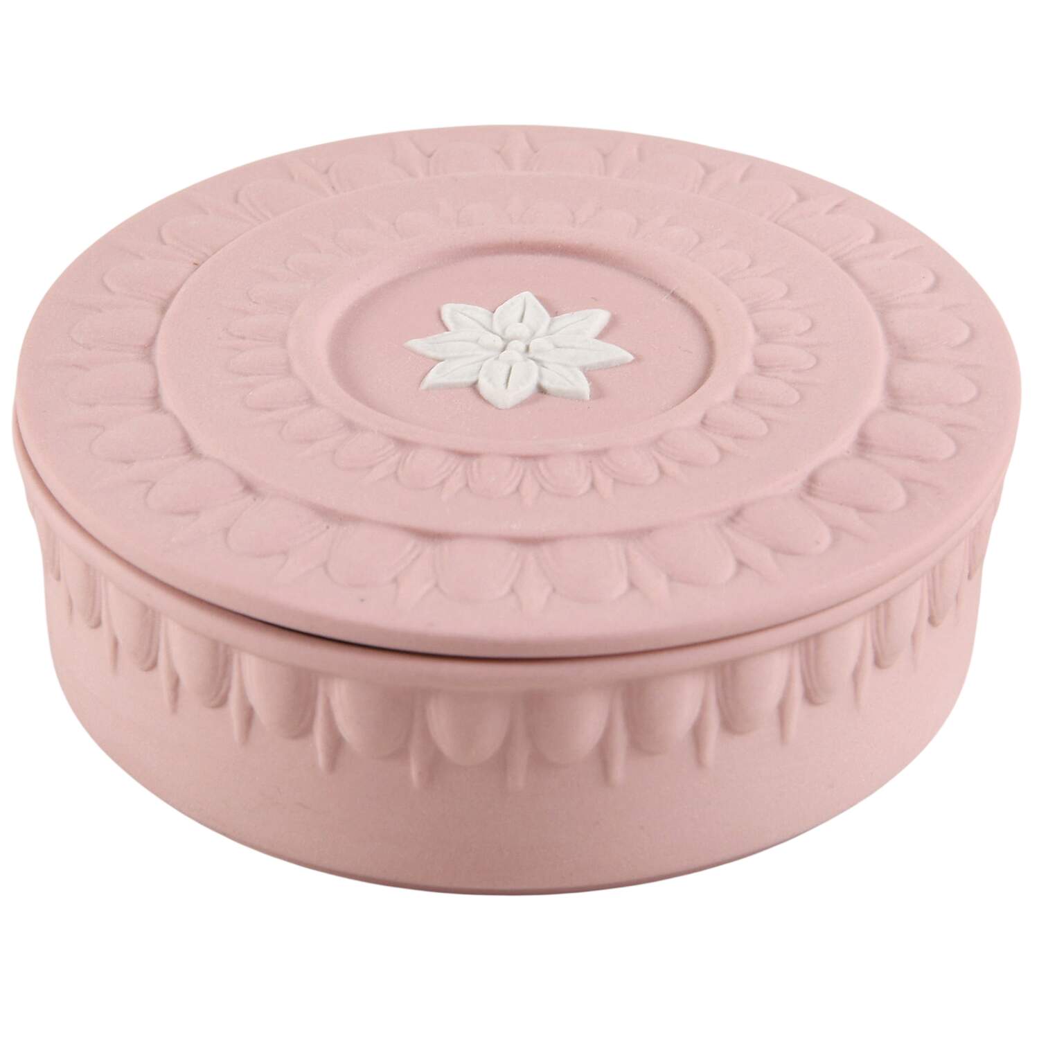 Cream Color on Pink Jasperware 3" Round Box & Lid by Wedgwood-1