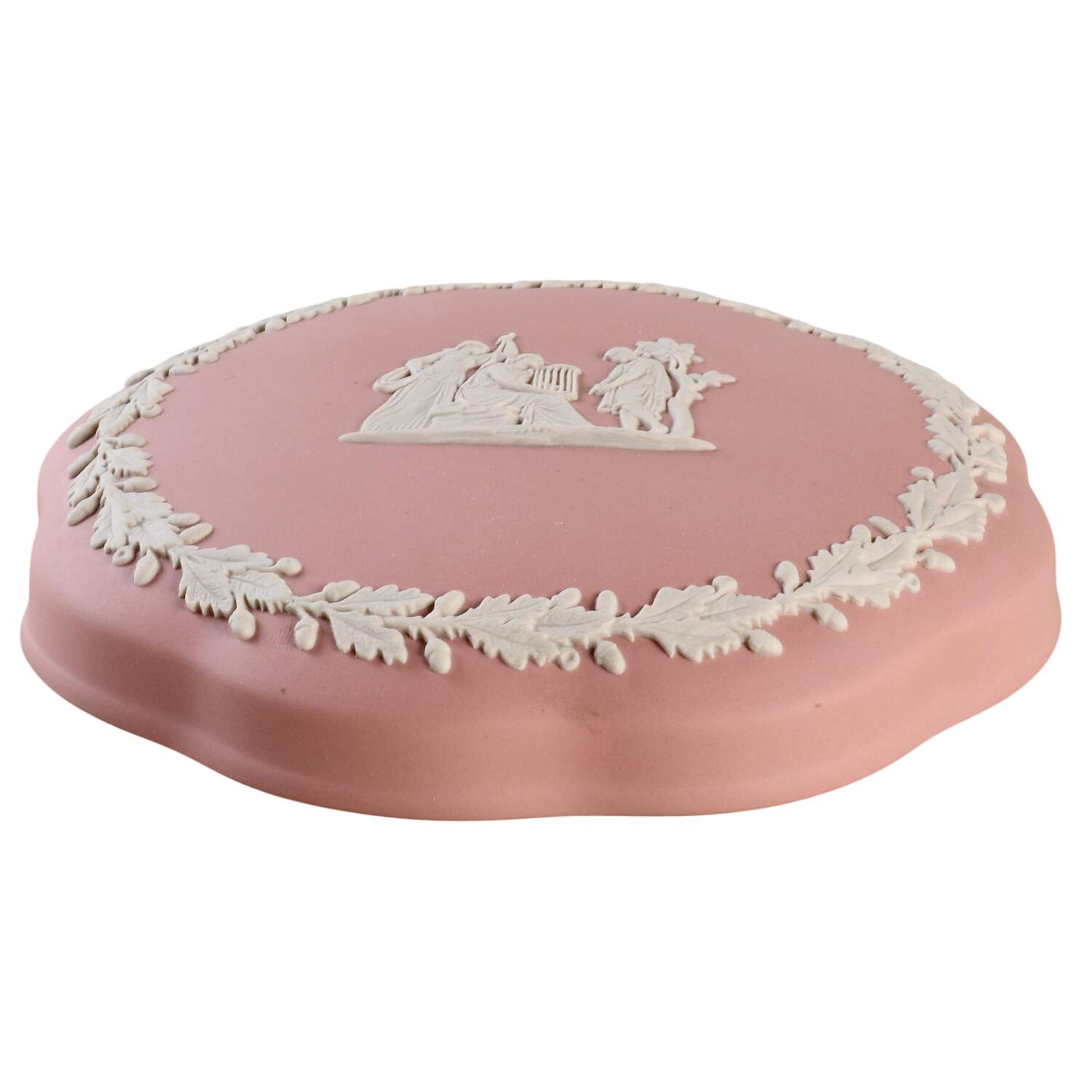 Cream Color on Pink Jasperware Lid for Large Scalloped Candy Box by Wedgwood-1