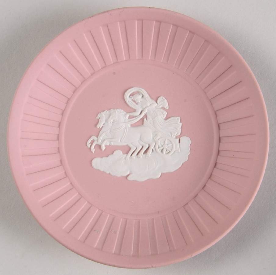 Cream Color on Pink Jasperware 4" Round Fluted Tray by Wedgwood-1