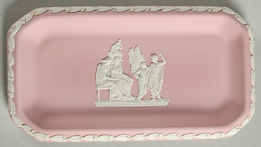 Cream Color on Pink Jasperware 6" Oblong Tray by Wedgwood-1