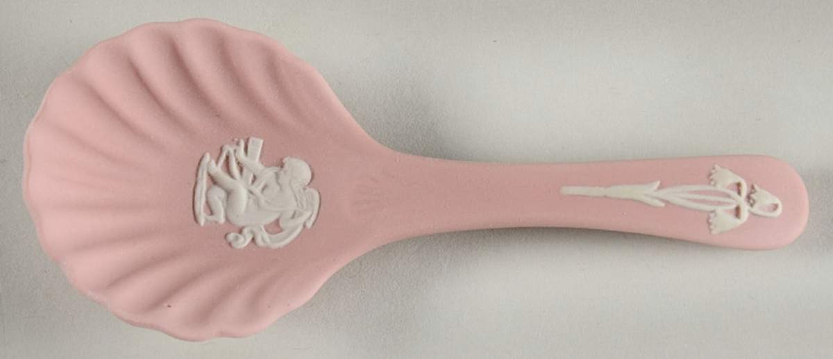 Cream Color on Pink Jasperware Christening Spoon by Wedgwood-1