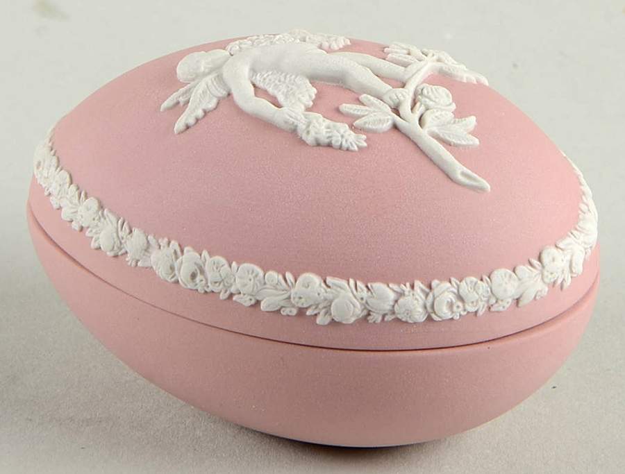 Cream Color on Pink Jasperware Small Egg Box & Lid by Wedgwood-1