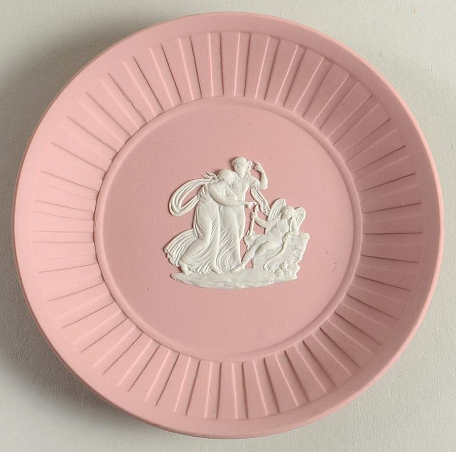 Cream Color on Pink Jasperware 4" Round Fluted Tray by Wedgwood-1
