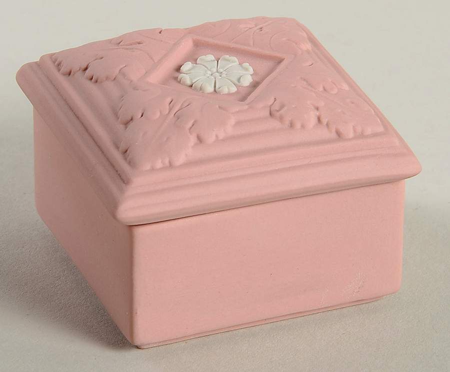 Cream Color on Pink Jasperware Trinket Box & Lid by Wedgwood-1