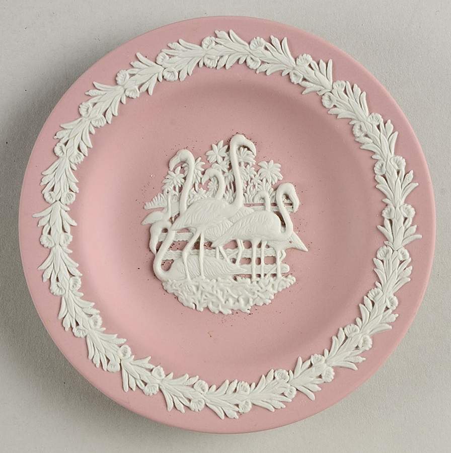 Cream Color on Pink Jasperware 4" Round Tray by Wedgwood-1