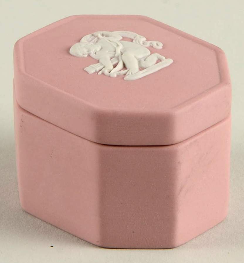 Cream Color on Pink Jasperware Octagonal Box & Lid by Wedgwood-1