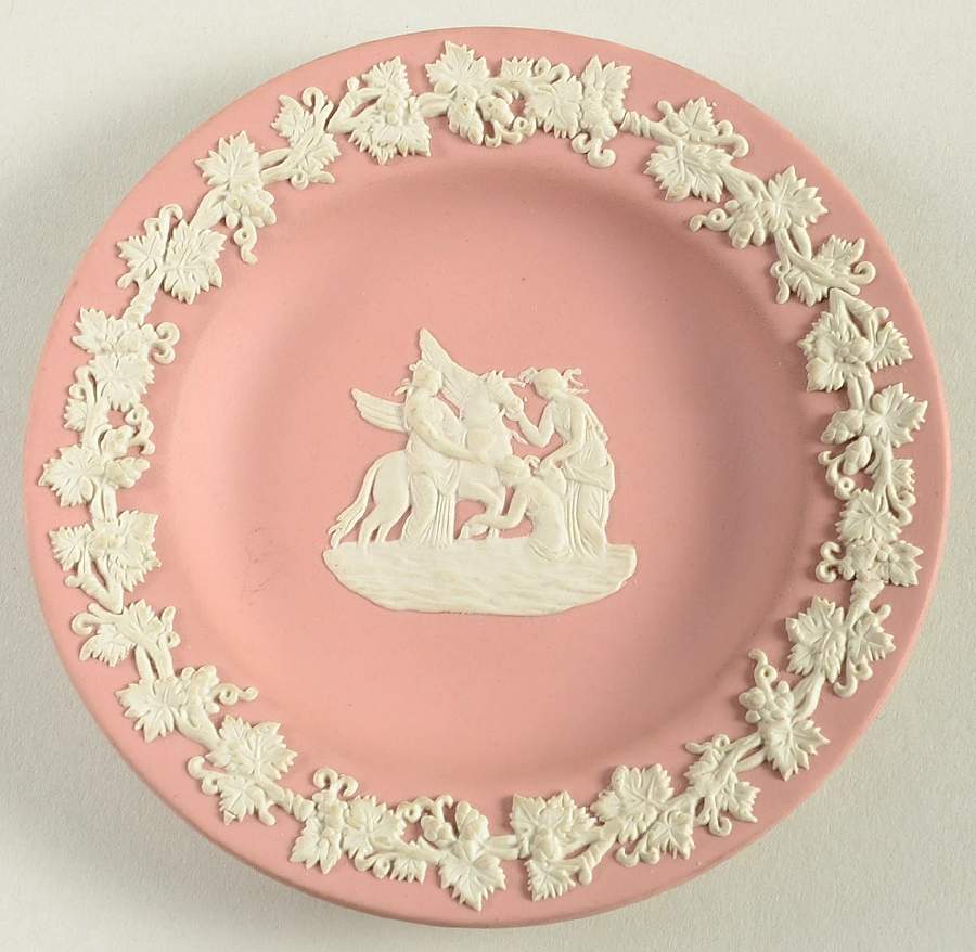 Cream Color on Pink Jasperware Round Tray by Wedgwood-1