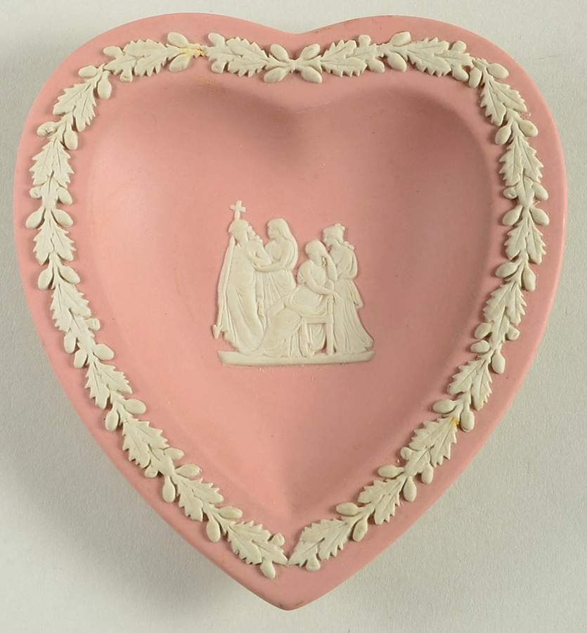 Cream Color on Pink Jasperware Small Heart Shape Ashtray by Wedgwood-1