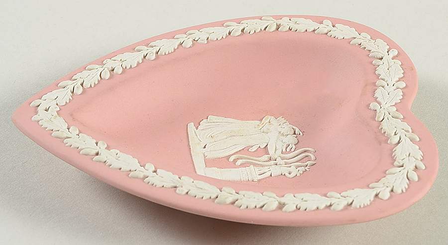 Cream Color on Pink Jasperware Small Heart Shape Ashtray by Wedgwood-1