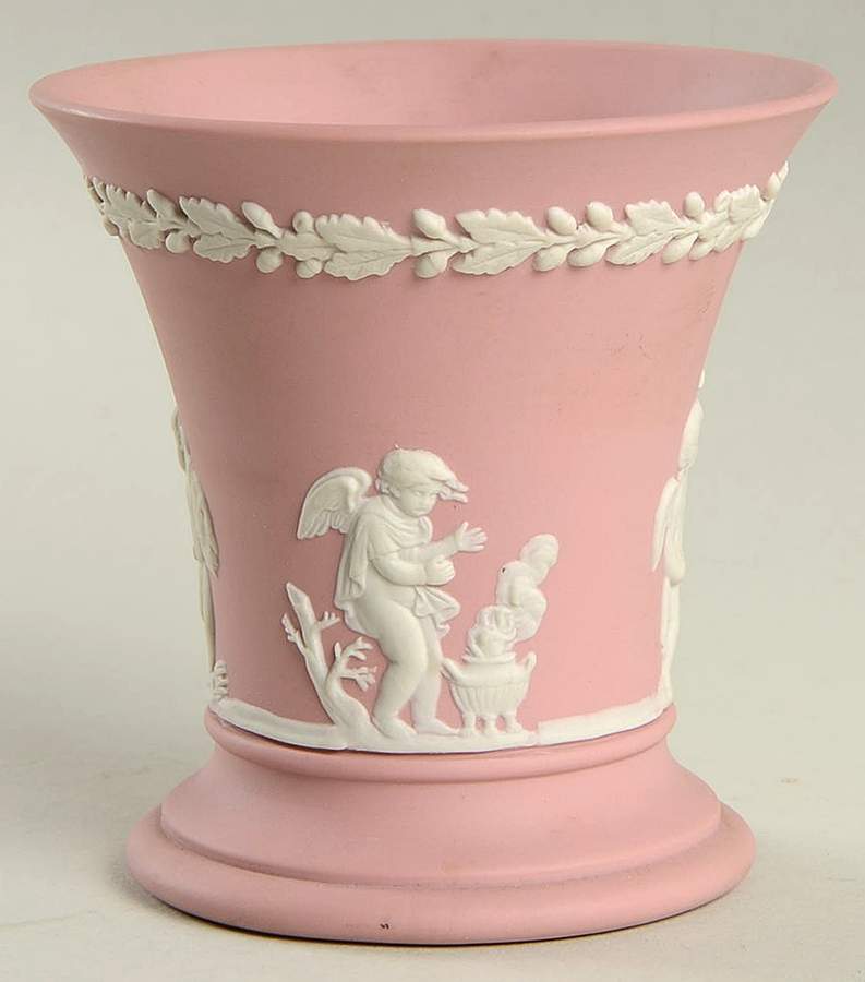 Cream Color on Pink Jasperware Season Posey Pot by Wedgwood-1