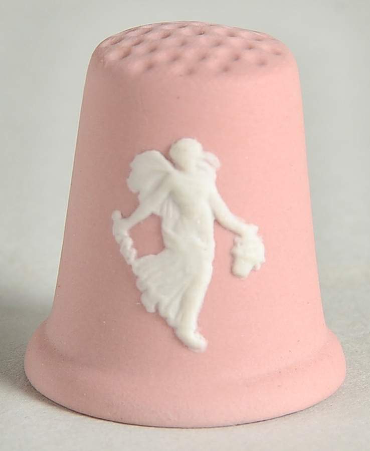 Cream Color on Pink Jasperware Thimble by Wedgwood-1