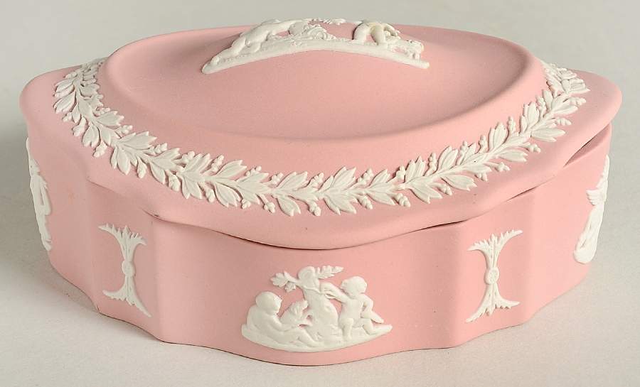 Cream Color on Pink Jasperware Silver/Candy Box with Lid by Wedgwood-1