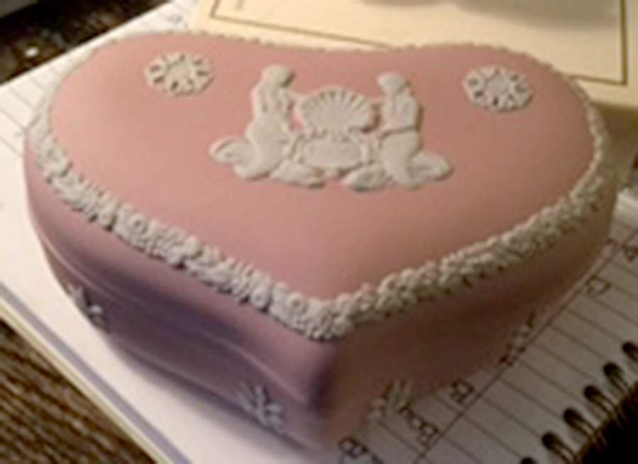 Cream Color on Pink Jasperware Heart Shape Box & Lid by Wedgwood-1