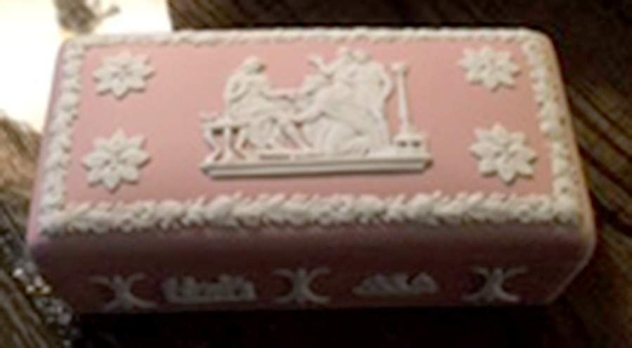 Cream Color on Pink Jasperware Oblong Box & Lid by Wedgwood-1
