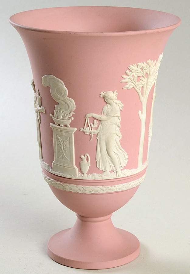 Cream Color on Pink Jasperware 7" Vase by Wedgwood-1